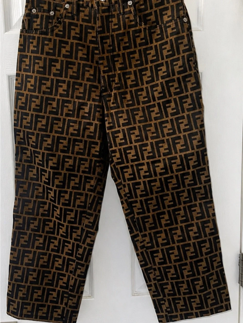 Fendi Brown & Black FF Logo Print Chinos pants authentic size 2 4 - Picture 1 of 6